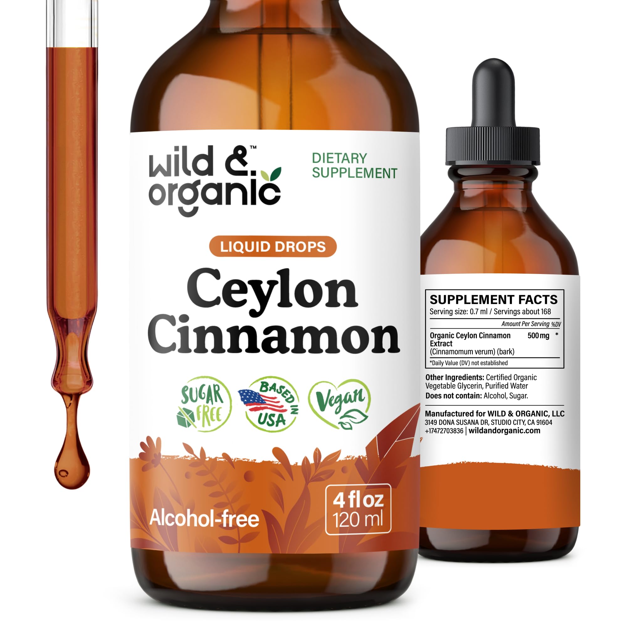 Wild & Organic Cannelle Ceylon teinture – bouteille frontale, format pratique pour usage quotidien