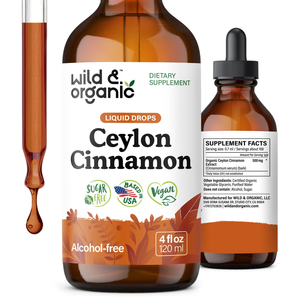 Wild & Organic Cannelle Ceylon teinture – bouteille frontale, format pratique pour usage quotidien