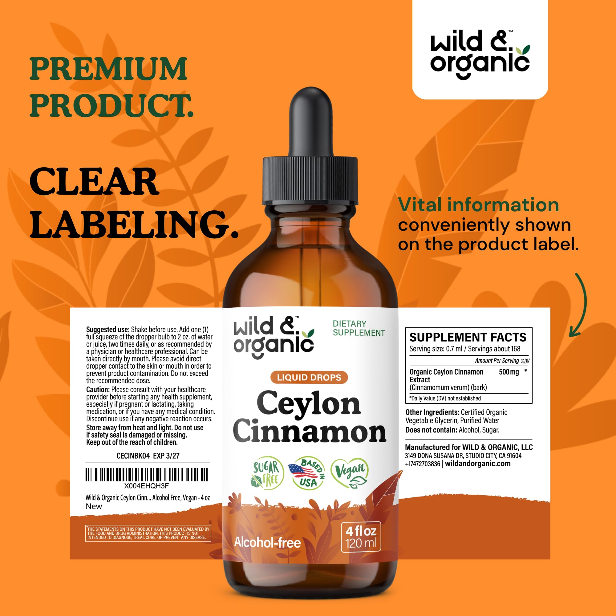Wild & Organic Cannelle Ceylon teinture – extrait végan et sans OGM, choix éthique