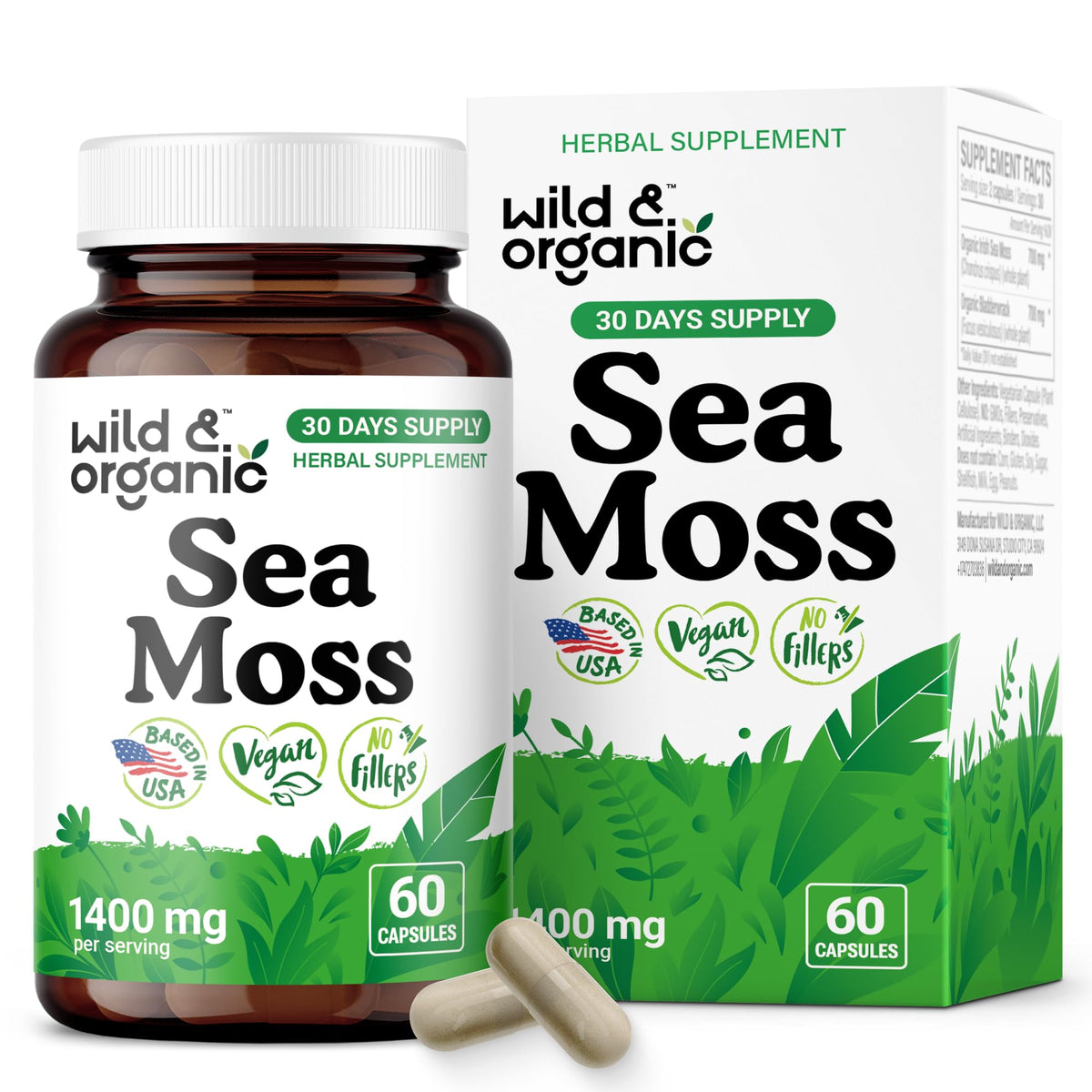 Wild & Organic mousse de mer – bouteille recto, pratique à emporter dans votre routine.