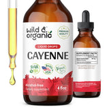 Wild & Organic Cayenne gouttes dans une bouteille prête à l'emploi.