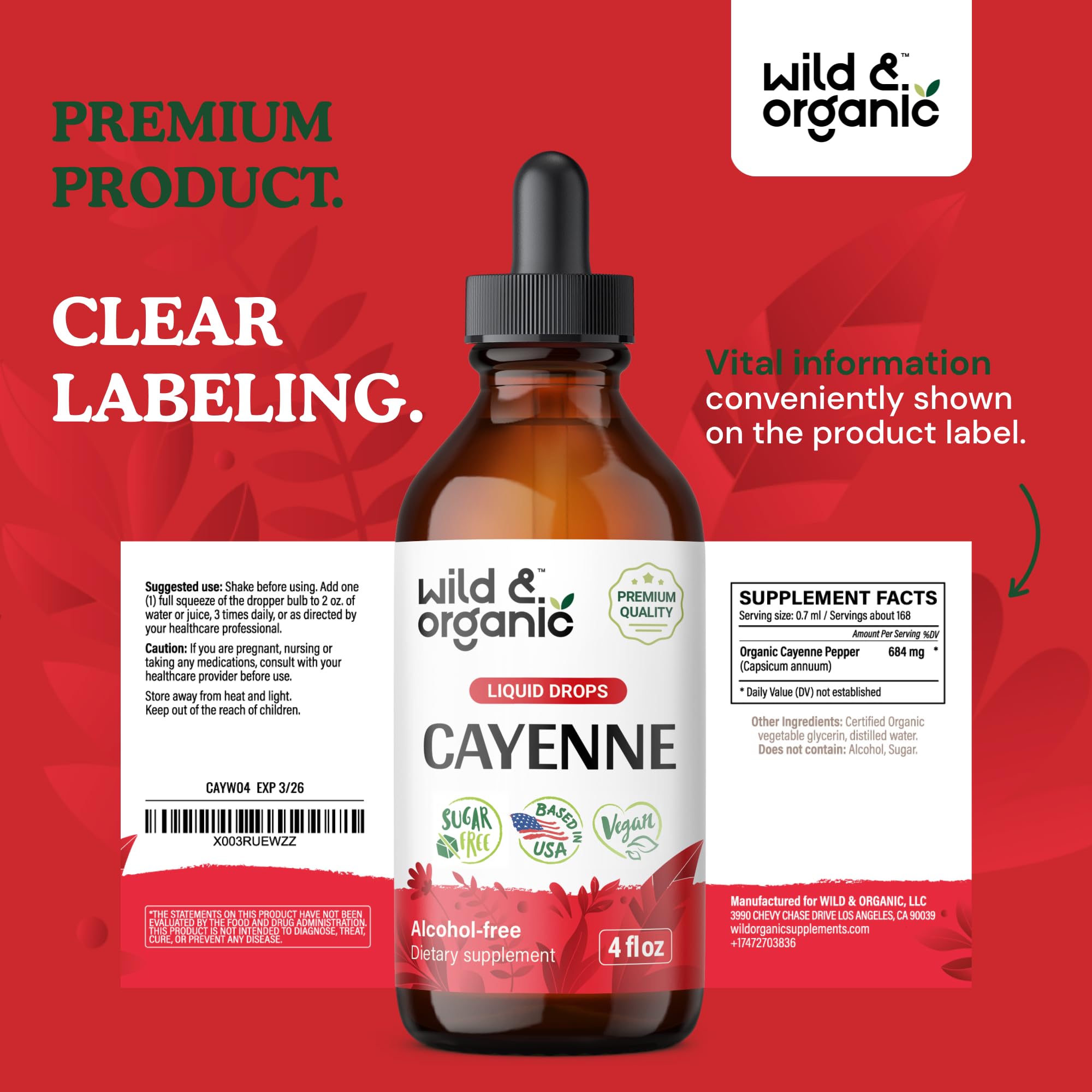 Utilisation quotidienne facile de Wild & Organic Cayenne dans une boisson.