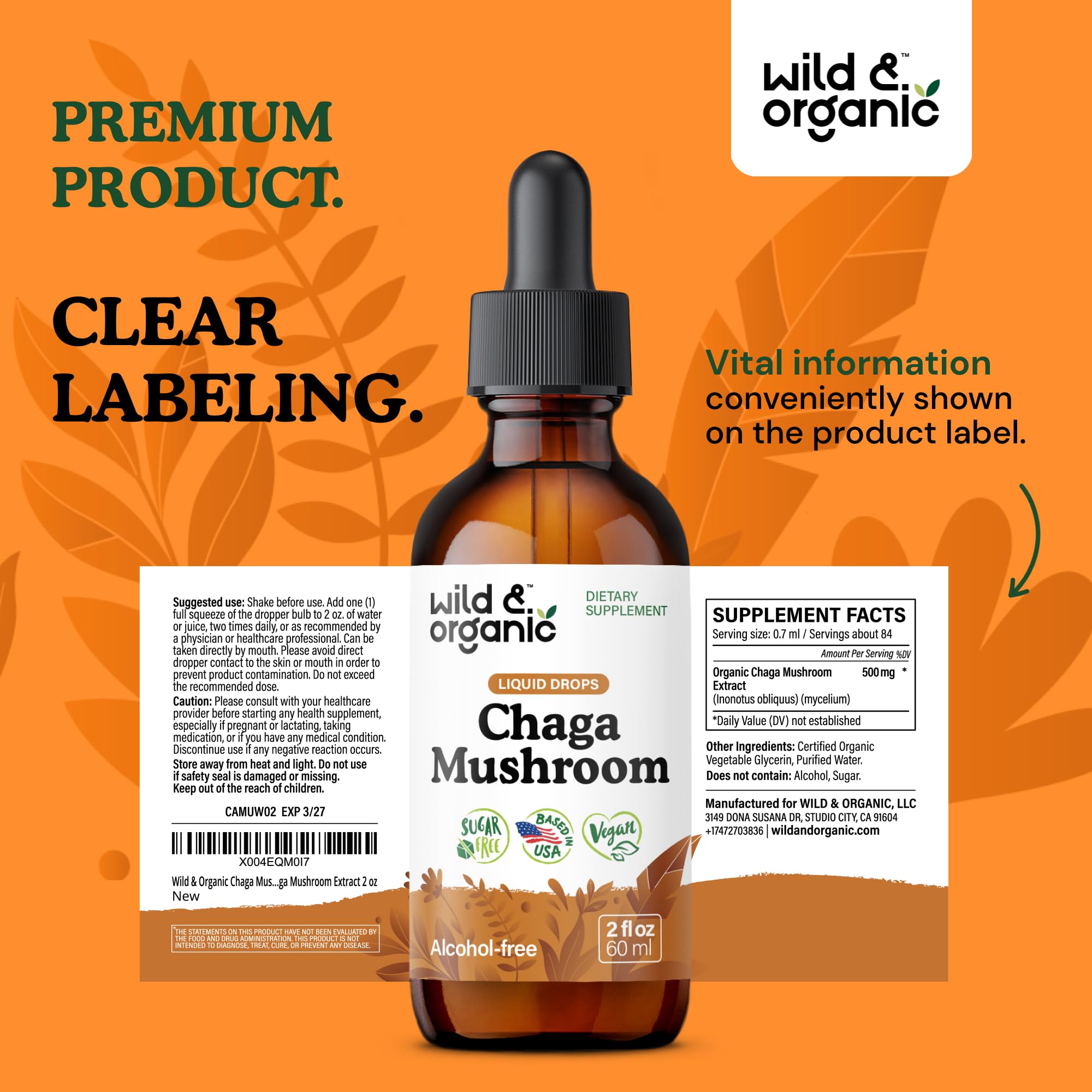 Bouteille Wild & Organic chaga: 84 portions, 42 jours d'utilisation.