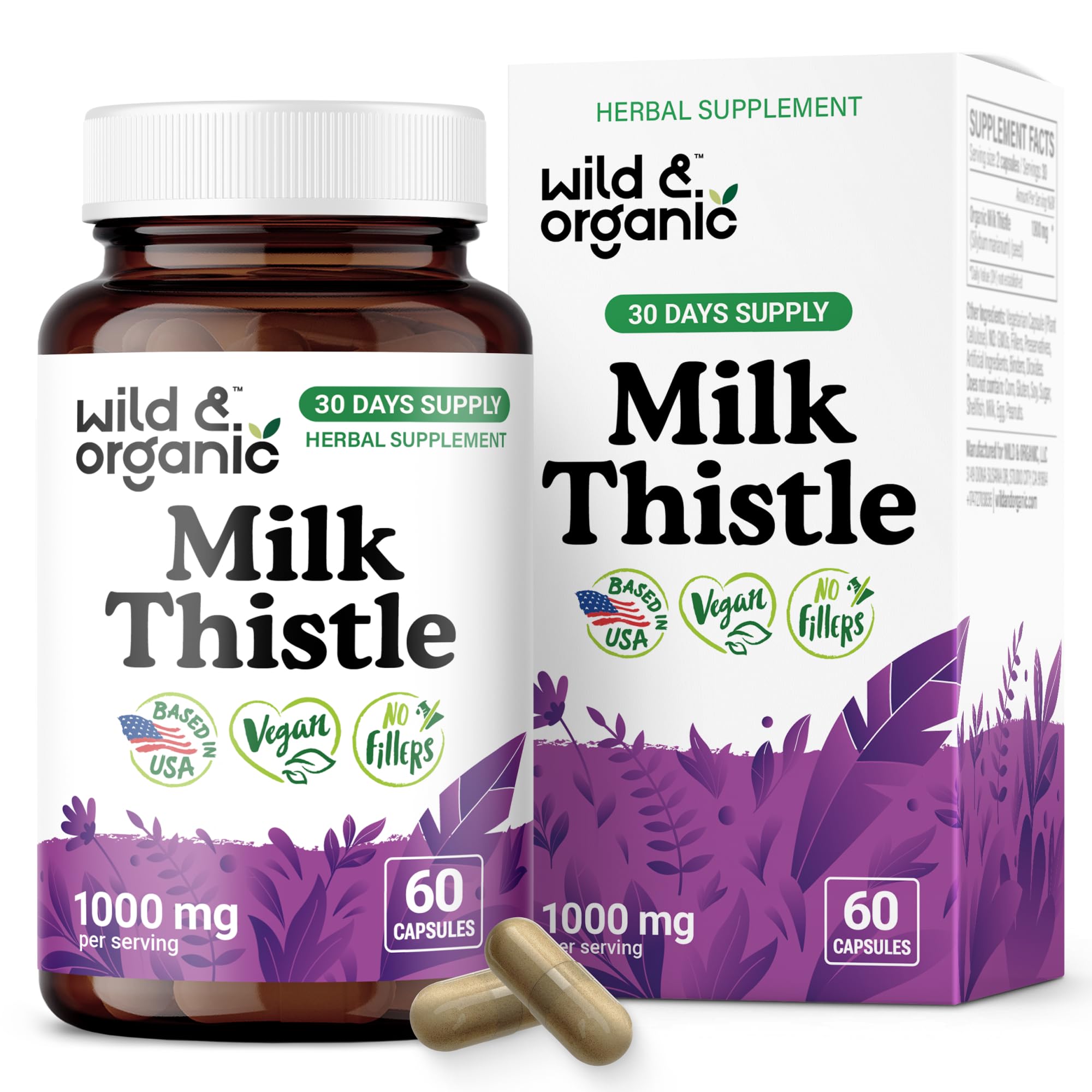 Wild & Organic chardon-marie – bouteille 1000 mg, usage quotidien potentiel pour le foie.