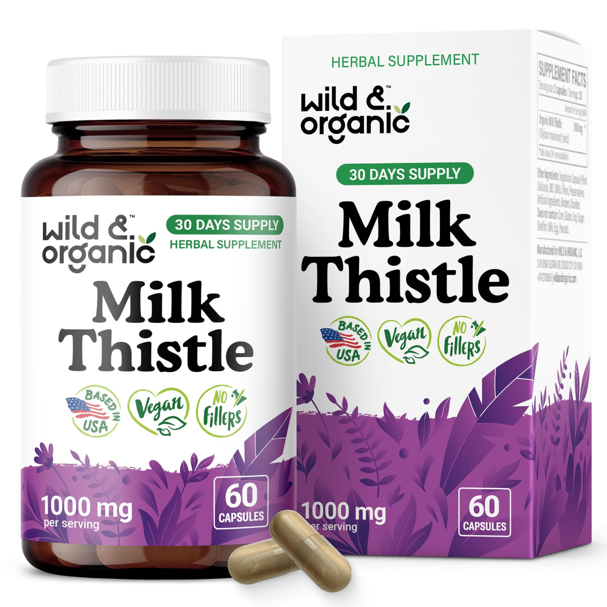 Wild & Organic chardon-marie – bouteille 1000 mg, usage quotidien potentiel pour le foie.