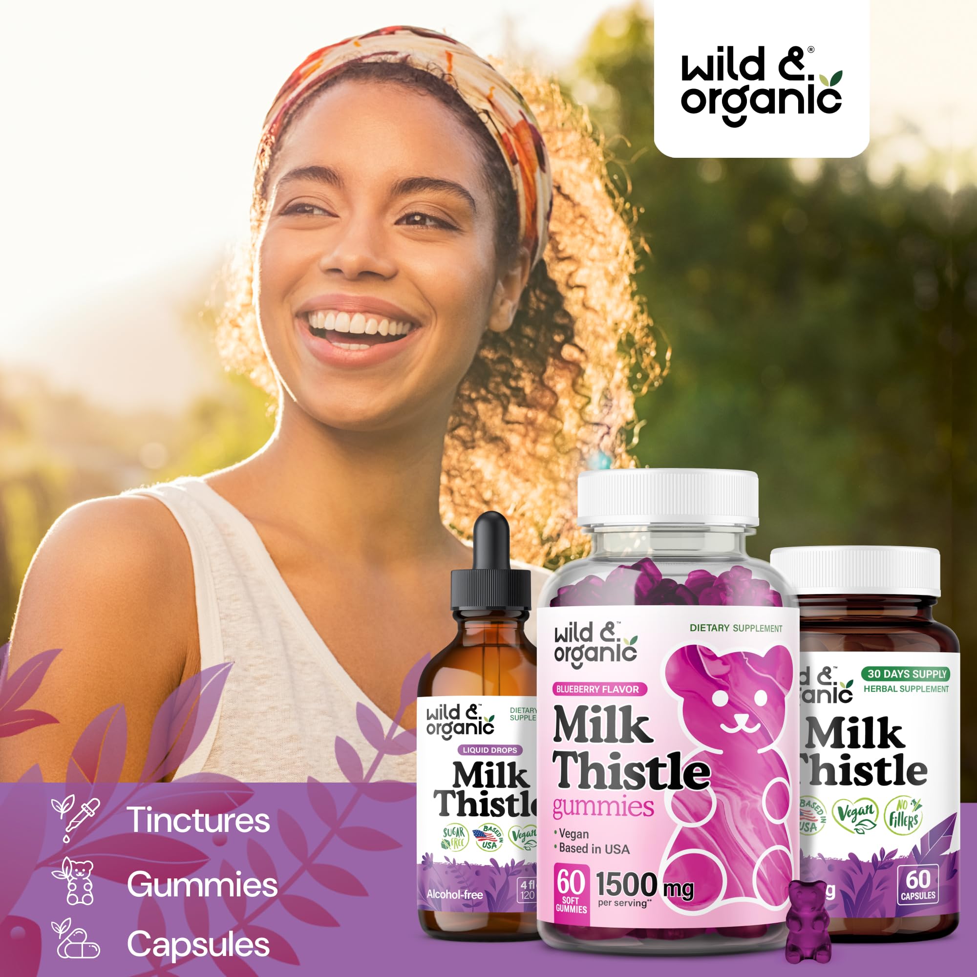 Gommes Wild & Organic Chardon-Marie sans OGM, option végan pratique.
