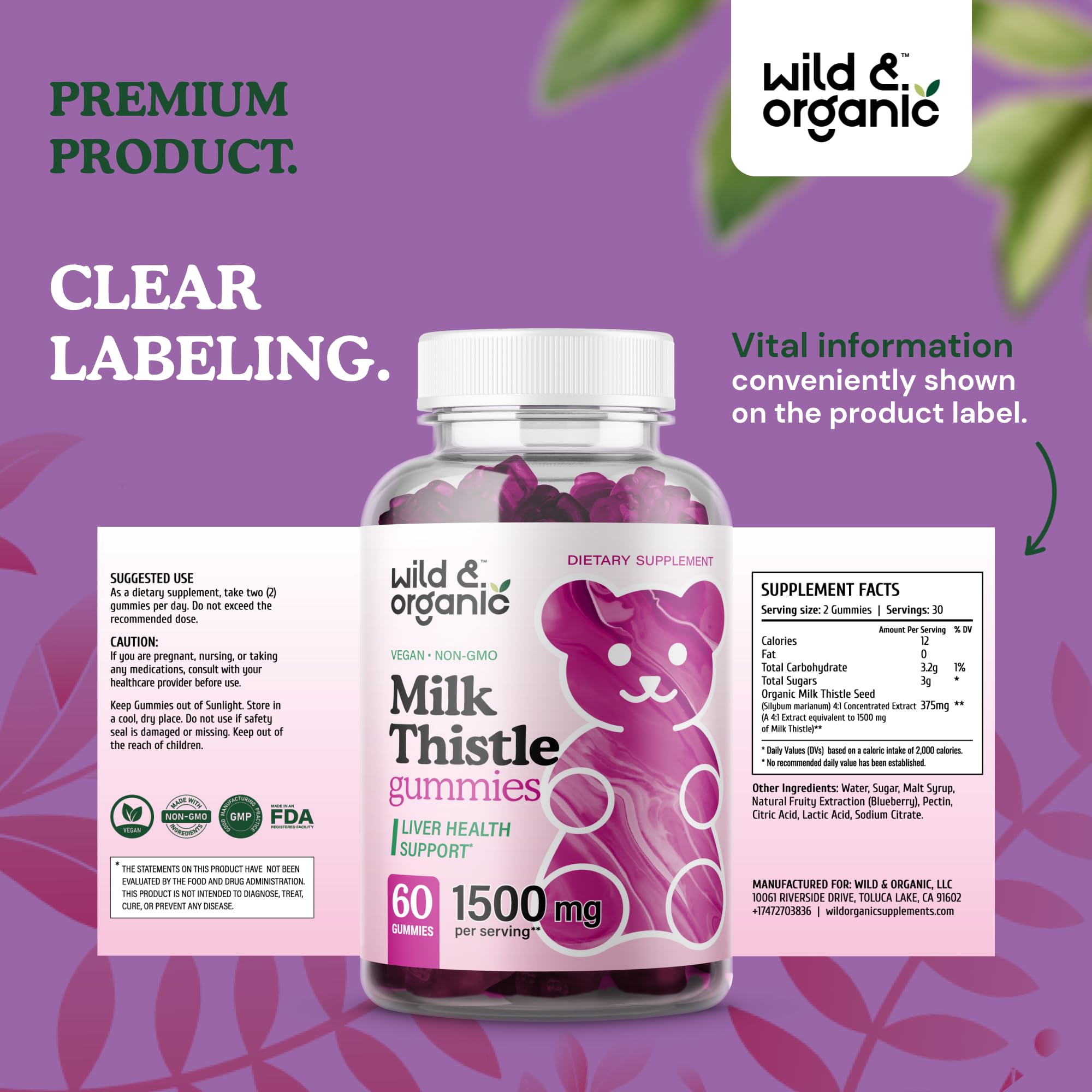 Utilisation quotidienne des gommes Wild & Organic Chardon-Marie, deux par jour.