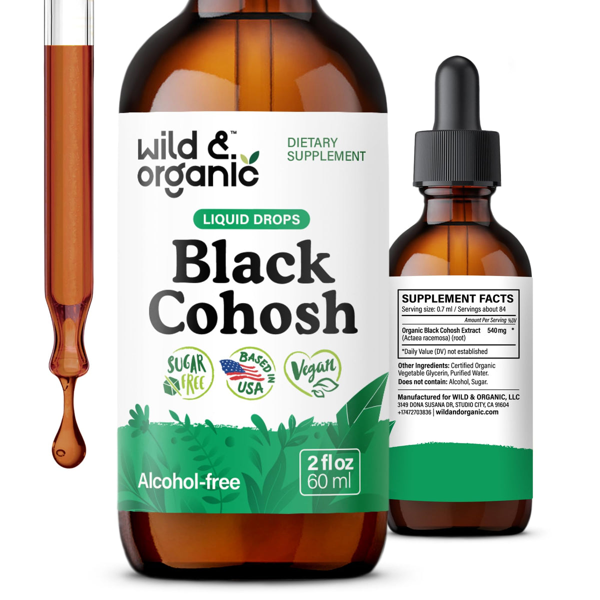 Wild & Organic actée noire gouttes — bouteille pour l'usage quotidien
