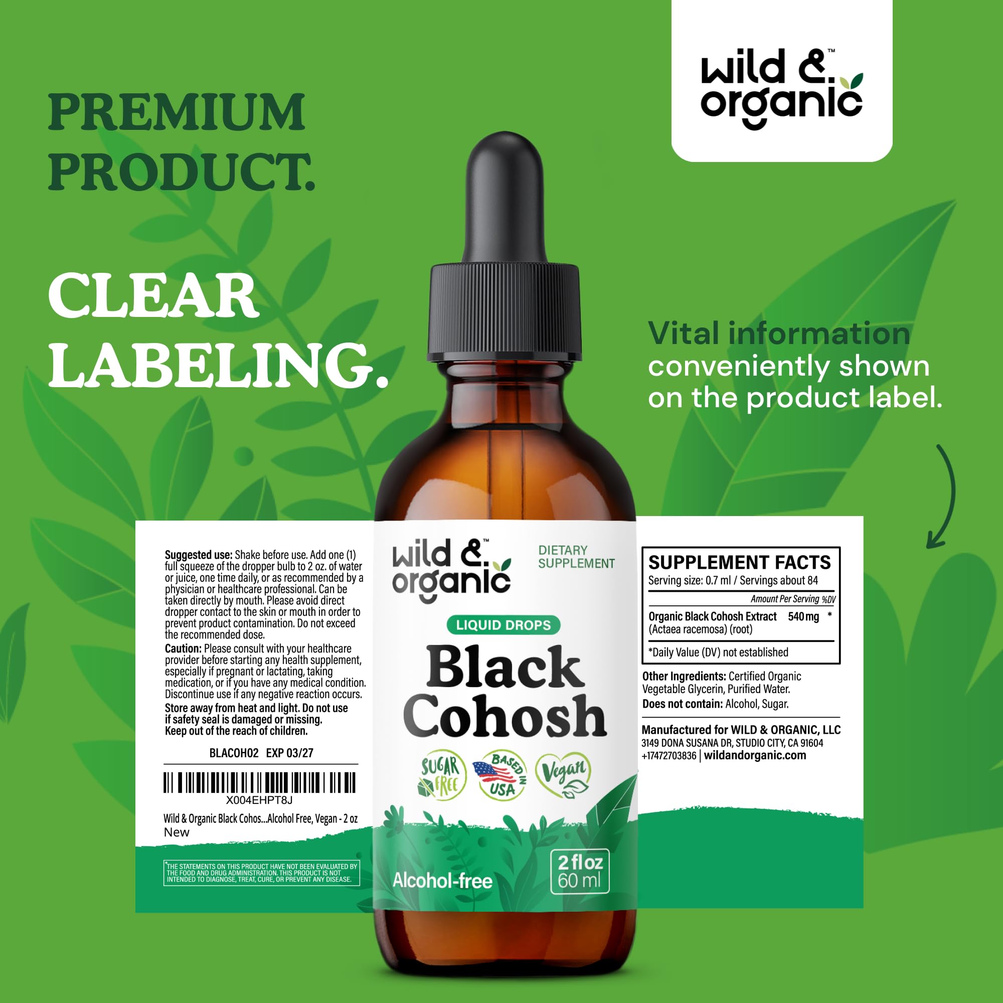 Wild & Organic actée noire gouttes — utilisation pratique et discrète