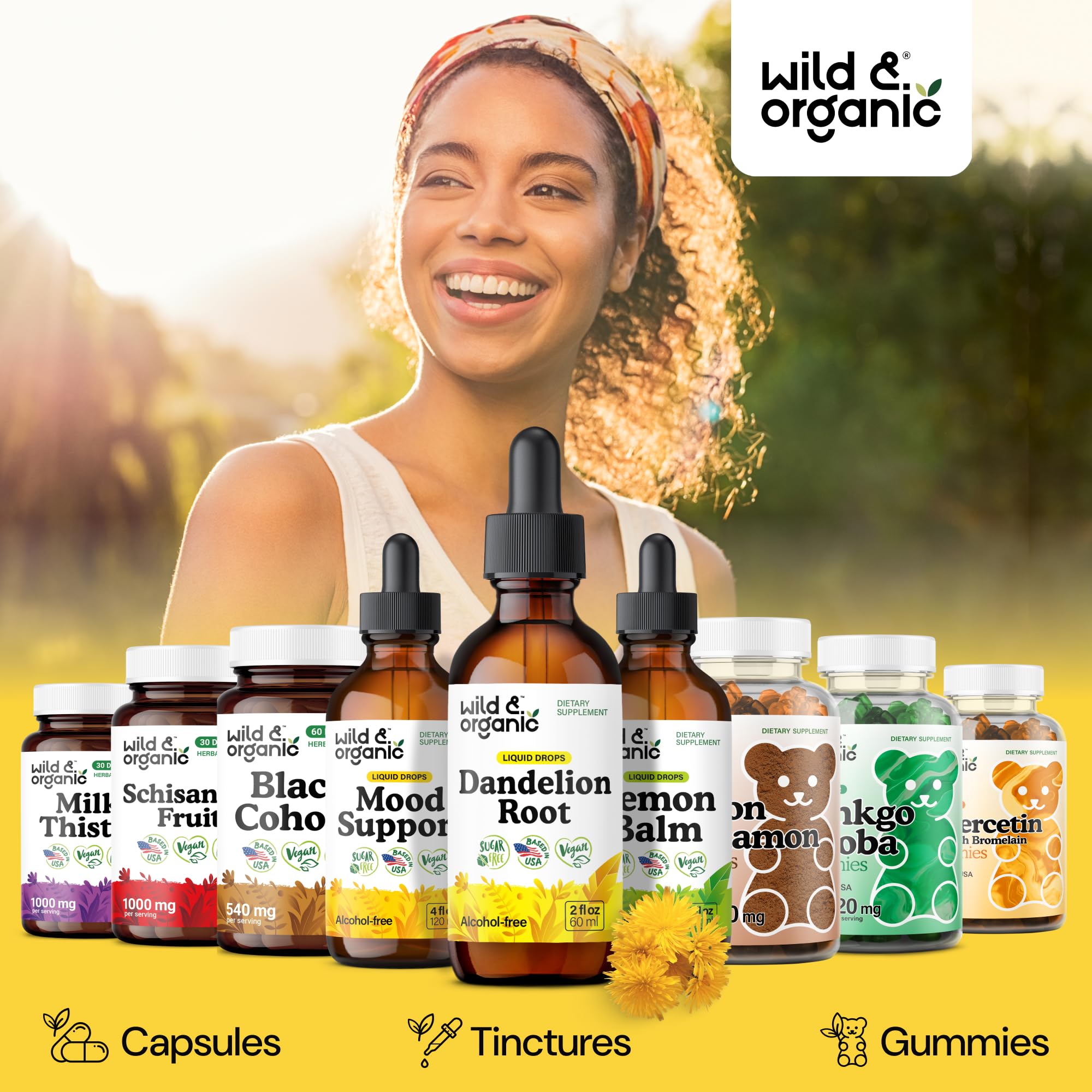 Ingrédients véganes et sans additifs artificiels du produit Wild & Organic.
