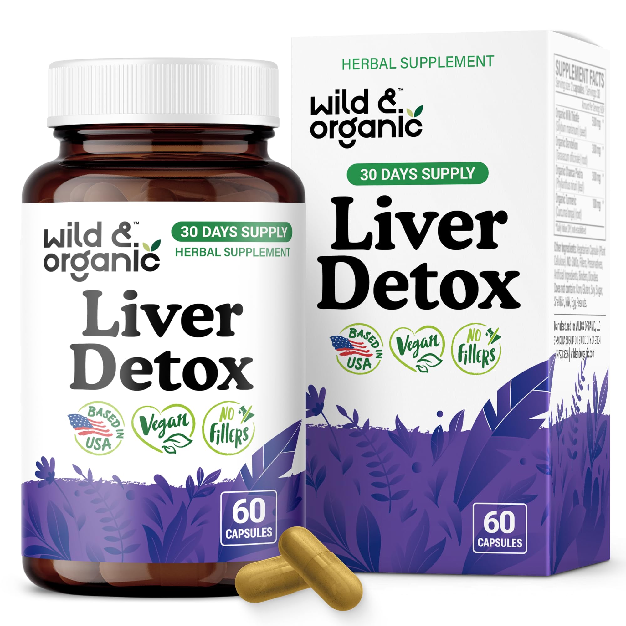 Wild et Organic détox hépatique – bouteille de gélules facile à avaler au quotidien.