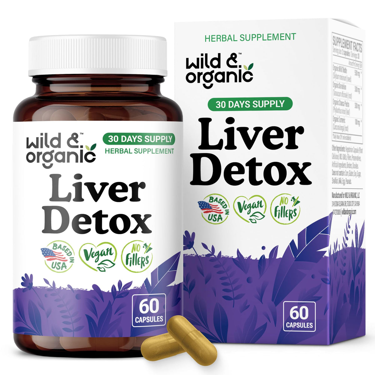 Wild et Organic détox hépatique – bouteille de gélules facile à avaler au quotidien.