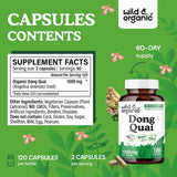 Capsules véganes Wild & Organic dong quai, composition végétale.