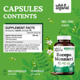 Wild & Organic étiquette bacopa monnieri – indique ingrédients vegan et sans additifs