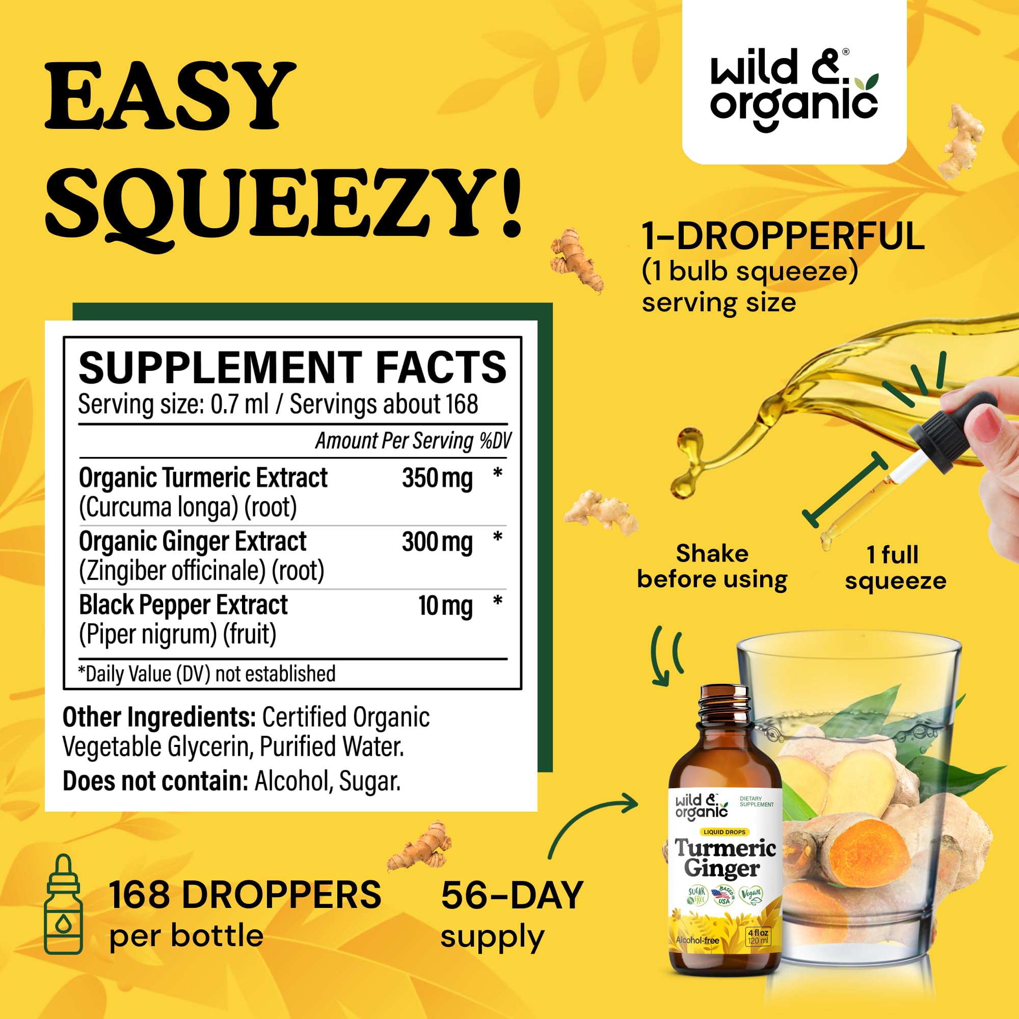 Wild & Organic Curcuma Gingembre : étiquette claire montrant le mélange naturel.