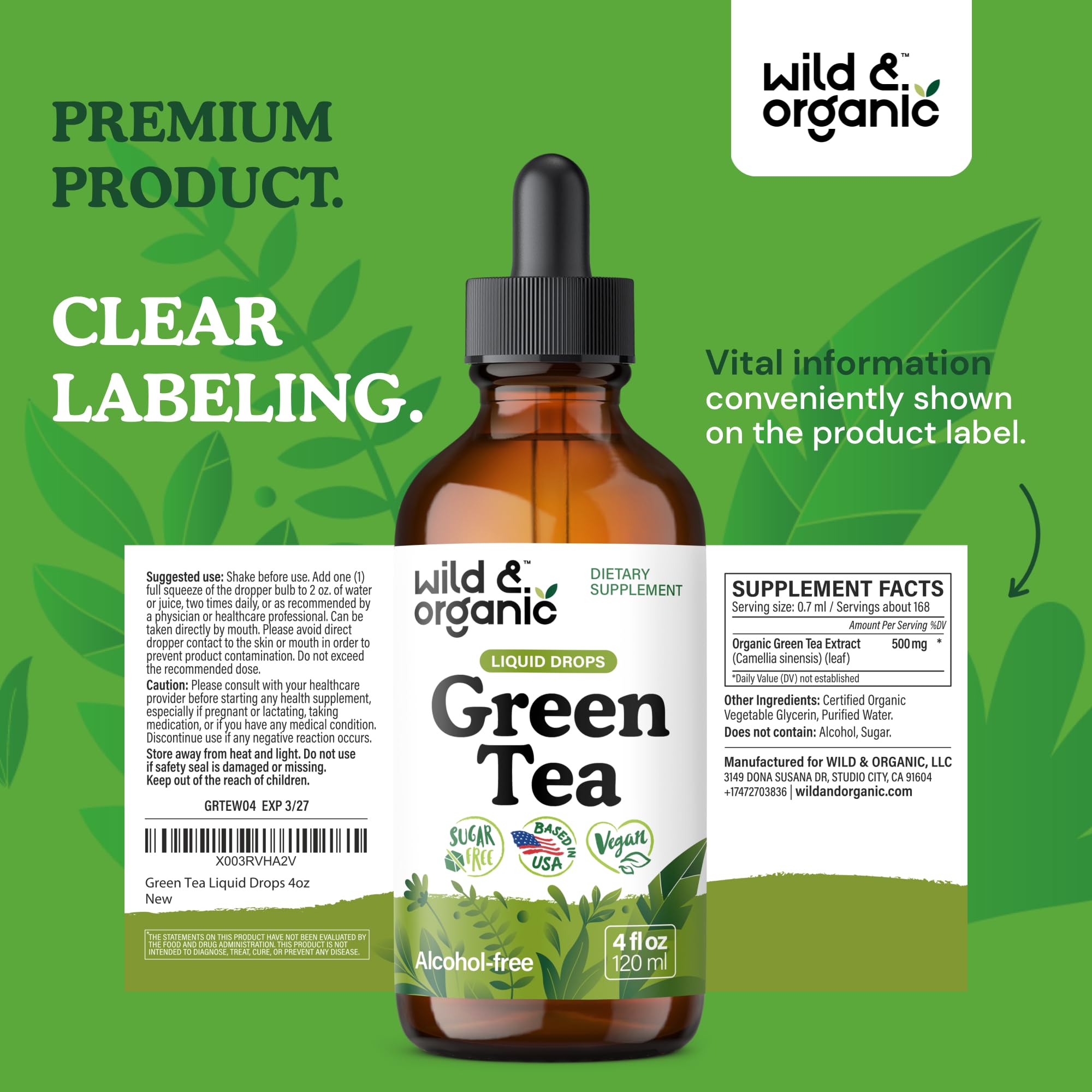 Wild & Organic Extrait thé vert: utilisation quotidienne facile