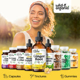 Bouteille Wild & Organic de gingembre avec étiquette claire et lisible