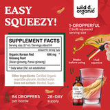 Étiquette Wild & Organic sur bouteille 60 ml, vegan et sans alcool.