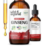 Wild & Organic ginseng rouge coréen extrait, gouttes en bouteille pour le bien-être quotidien.