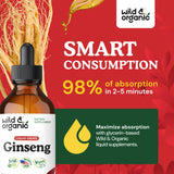 Wild & Organic ginseng rouge sans alcool, base glycérinée, dégustation facile.