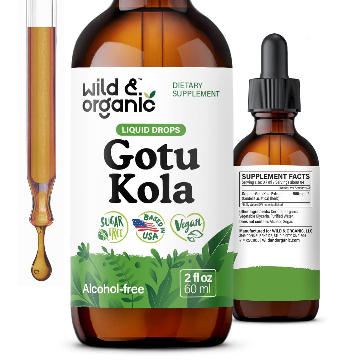 Wild & Organic Gotu Kola tincture bouteille 2oz, utilisation pratique au quotidien