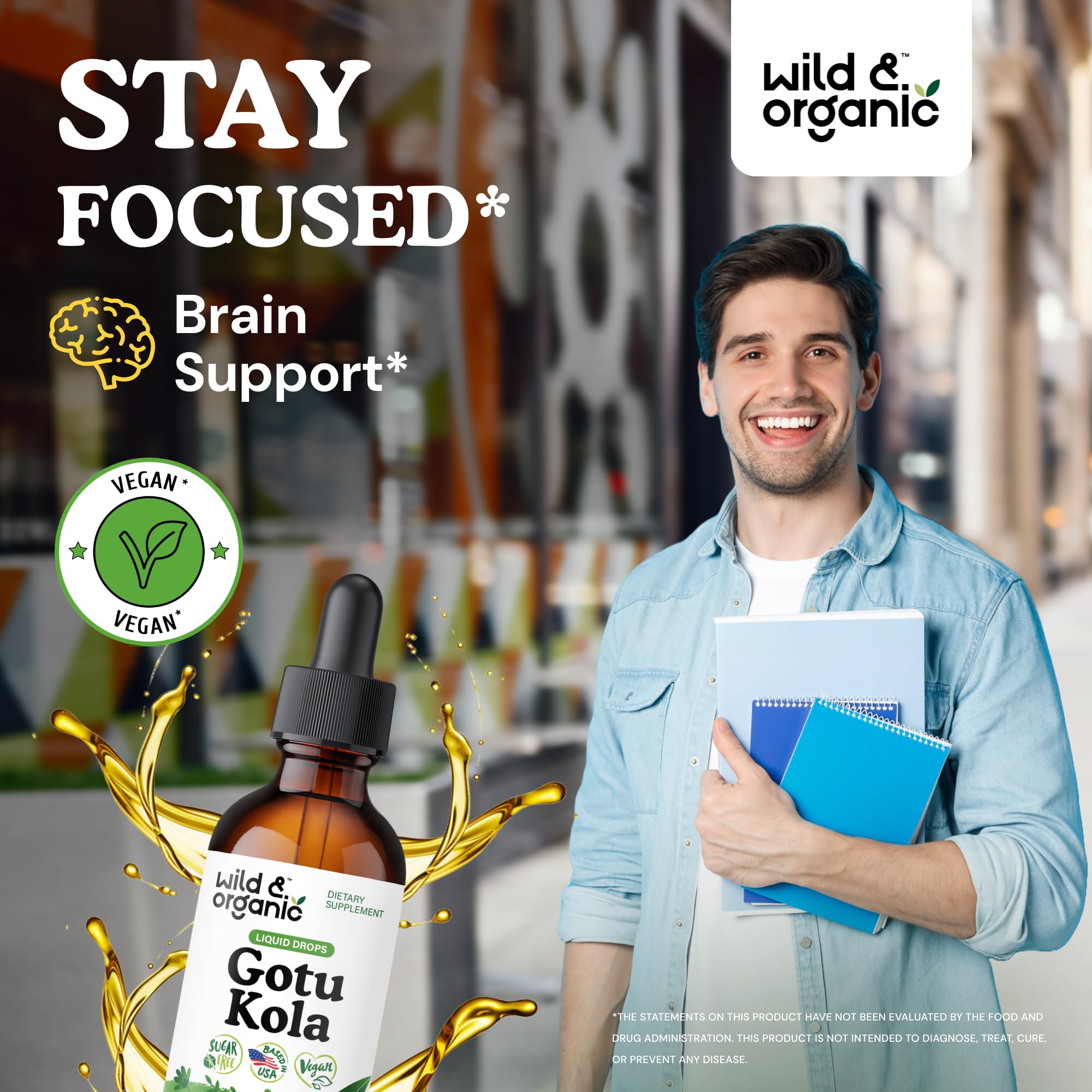 Wild & Organic Gotu Kola tincture pipette-doseuse pour dosage précis et facile
