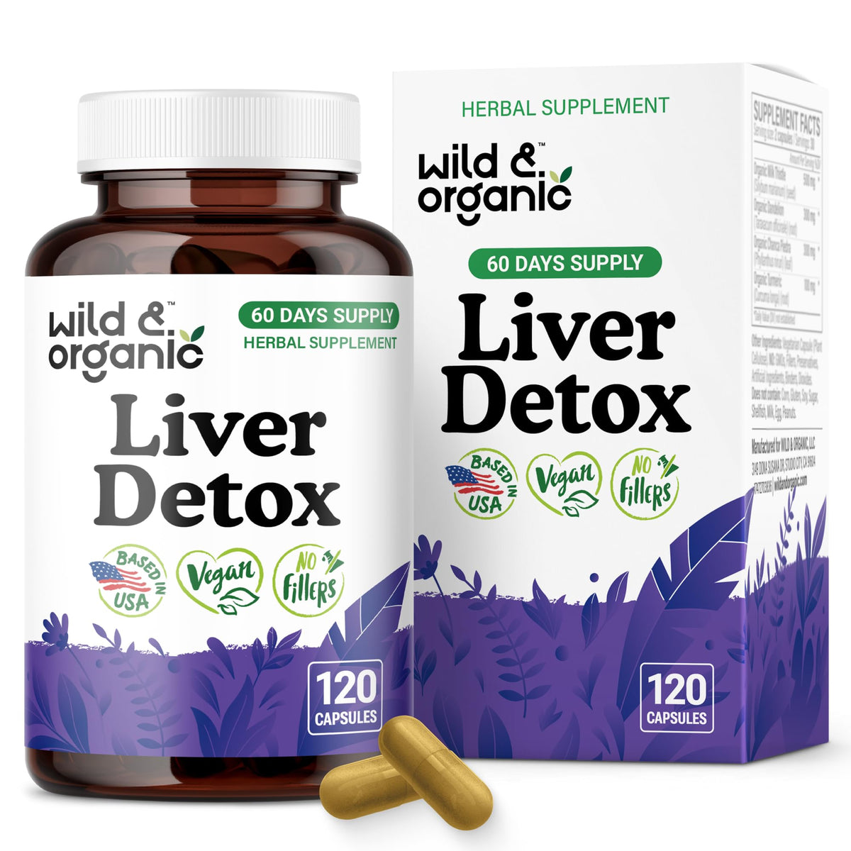 Wild & Organic Détox foie: bouteille de capsules prête pour le soutien hépatique quotidien.