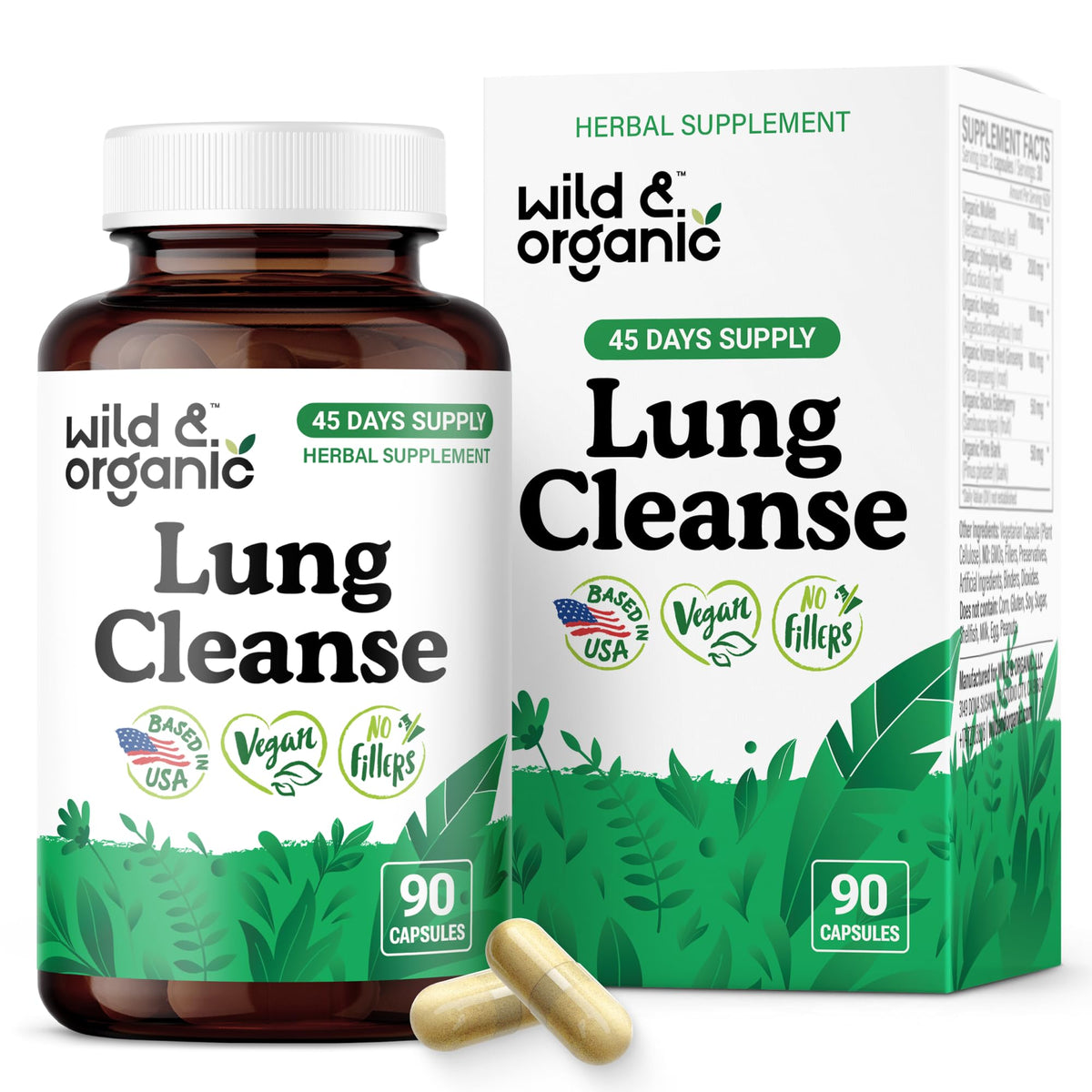 Capsules Wild & Organic Lung Cleanse en bouteille, soutien pulmonaire naturel