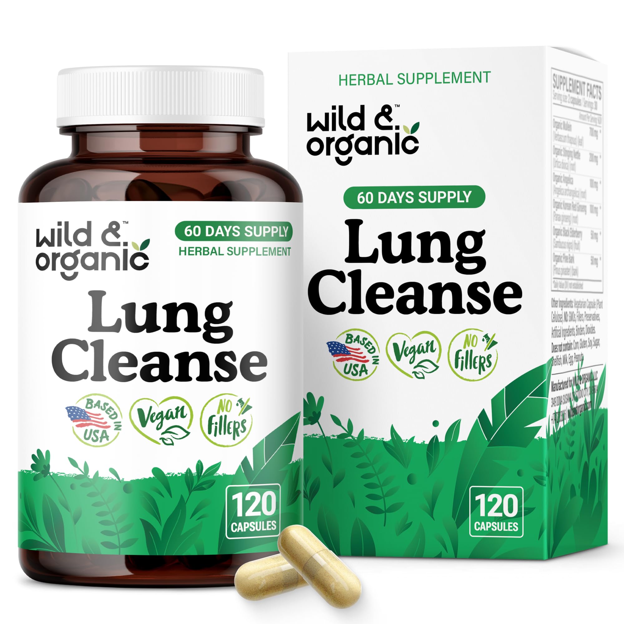 Wild & Organic Lung Cleanse: bouteille visible pour soutien pulmonaire quotidien.