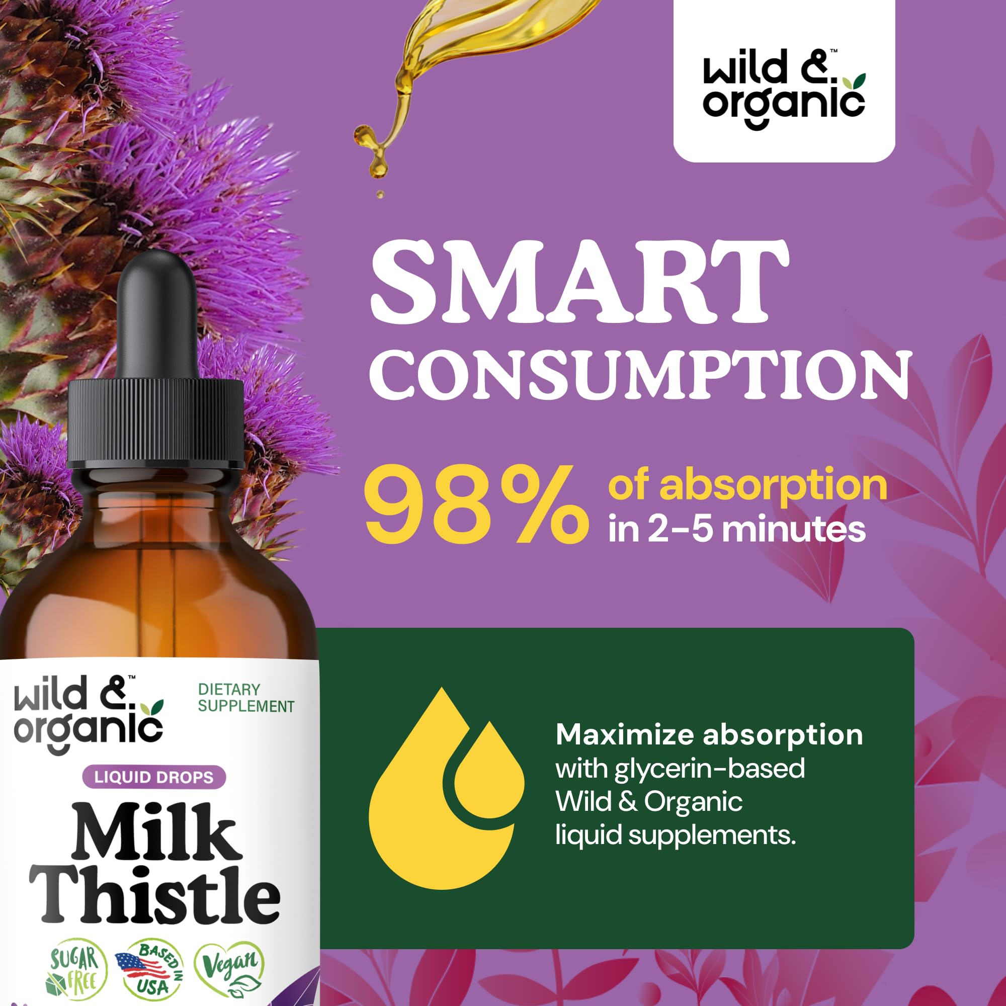 Sceau qualité et ingrédients végan sur Wild & Organic Milk Thistle