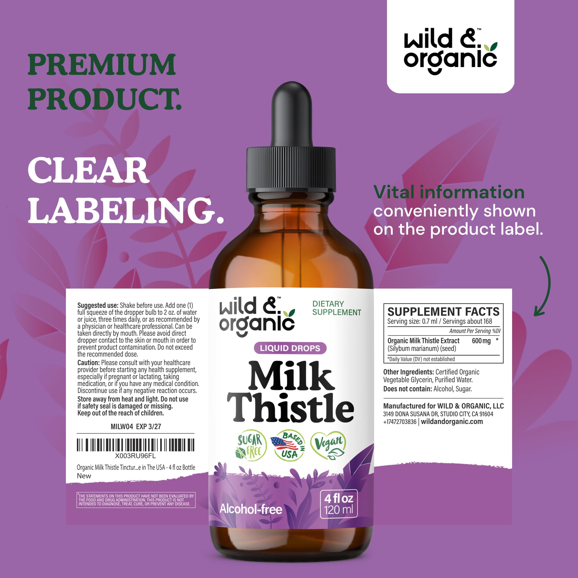Utilisation simple et quotidienne avec les gouttes Wild & Organic Milk Thistle