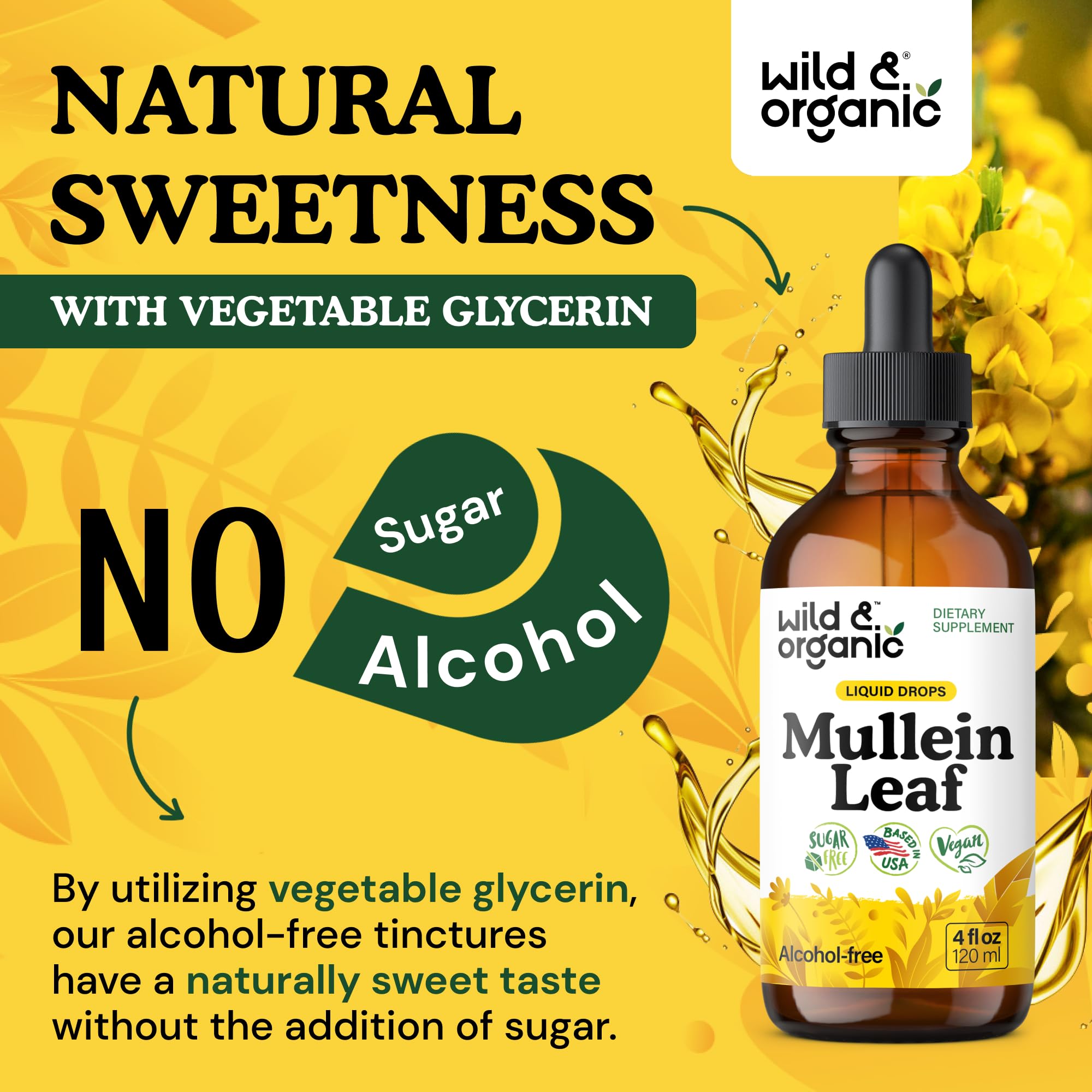 Sans alcool: Wild & Organic Molène gouttes, douceur pour la digestion.