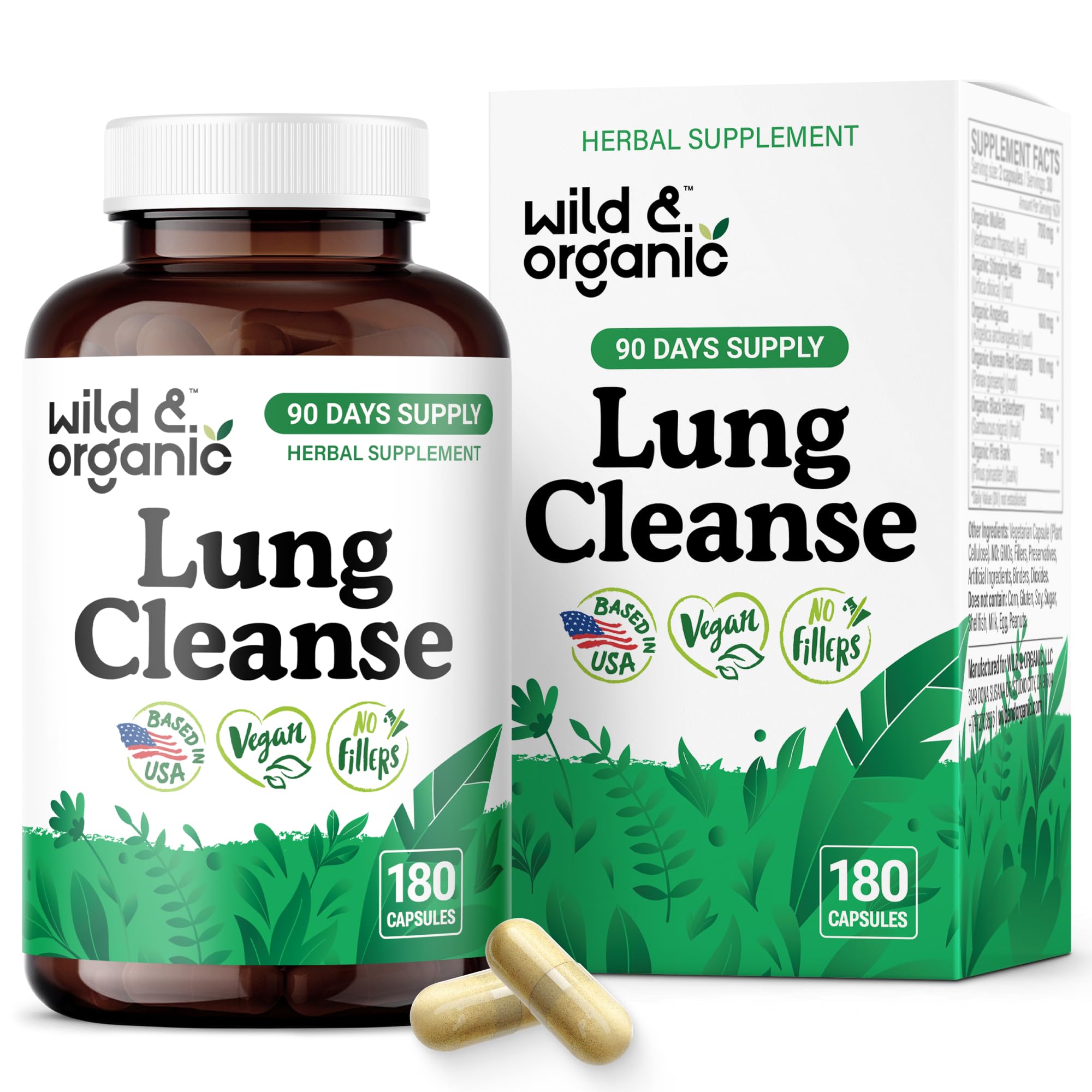 Wild & Organic bouteille de capsules pour soutien pulmonaire quotidien
