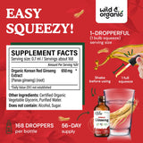 Wild & Organic panax ginseng rouge extrait en bouteille 4 oz, format durable.