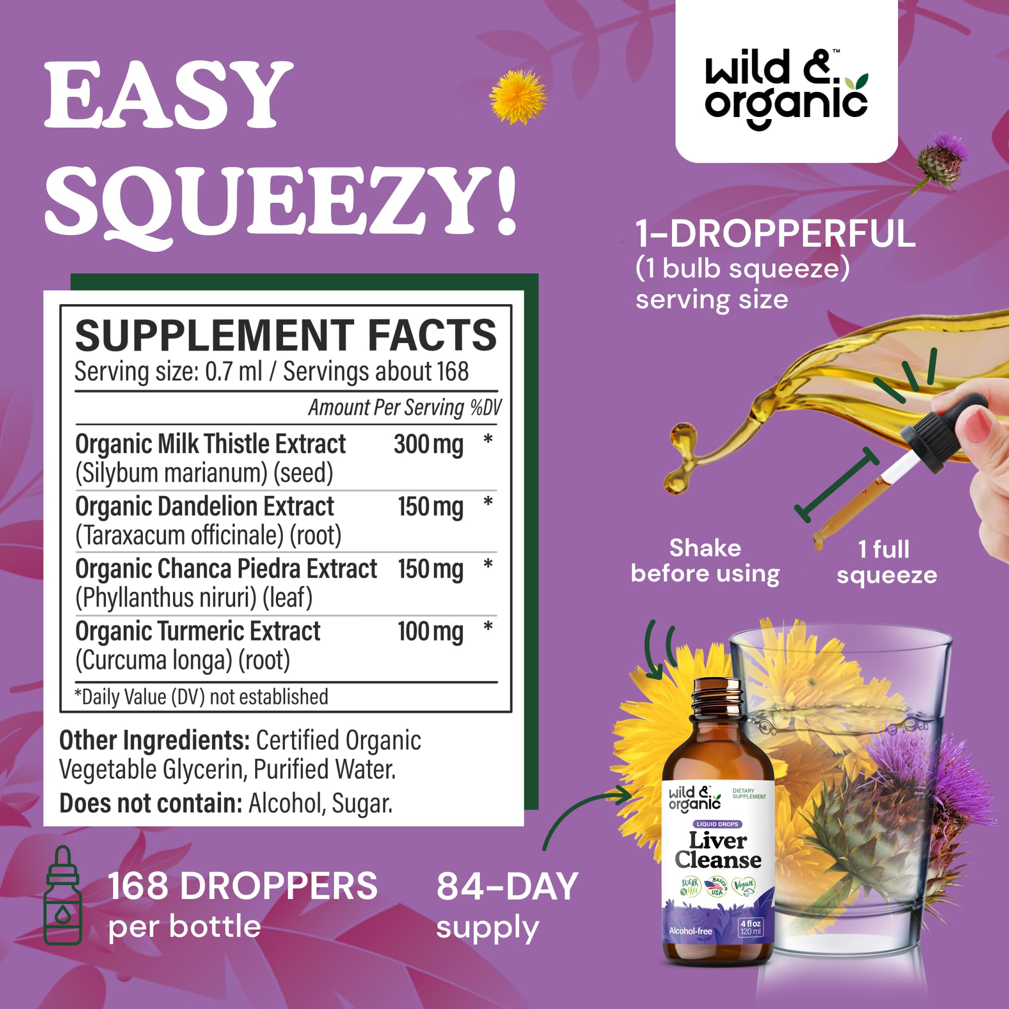 Racine de pissenlit Wild & Organic – gouttes pour soutien hépatique.