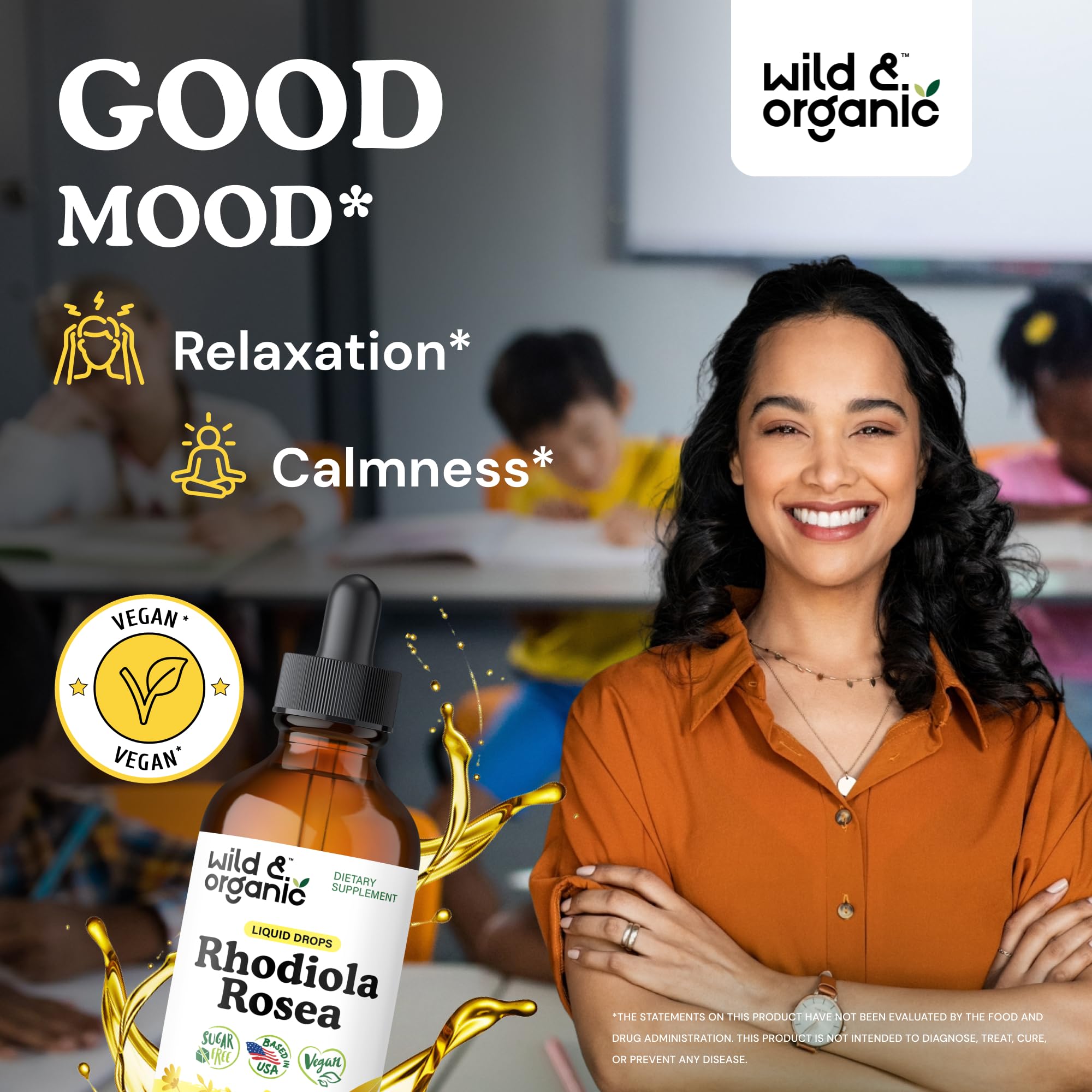 Gouttes Rhodiola dans pipette, formulation vegan et sans alcool