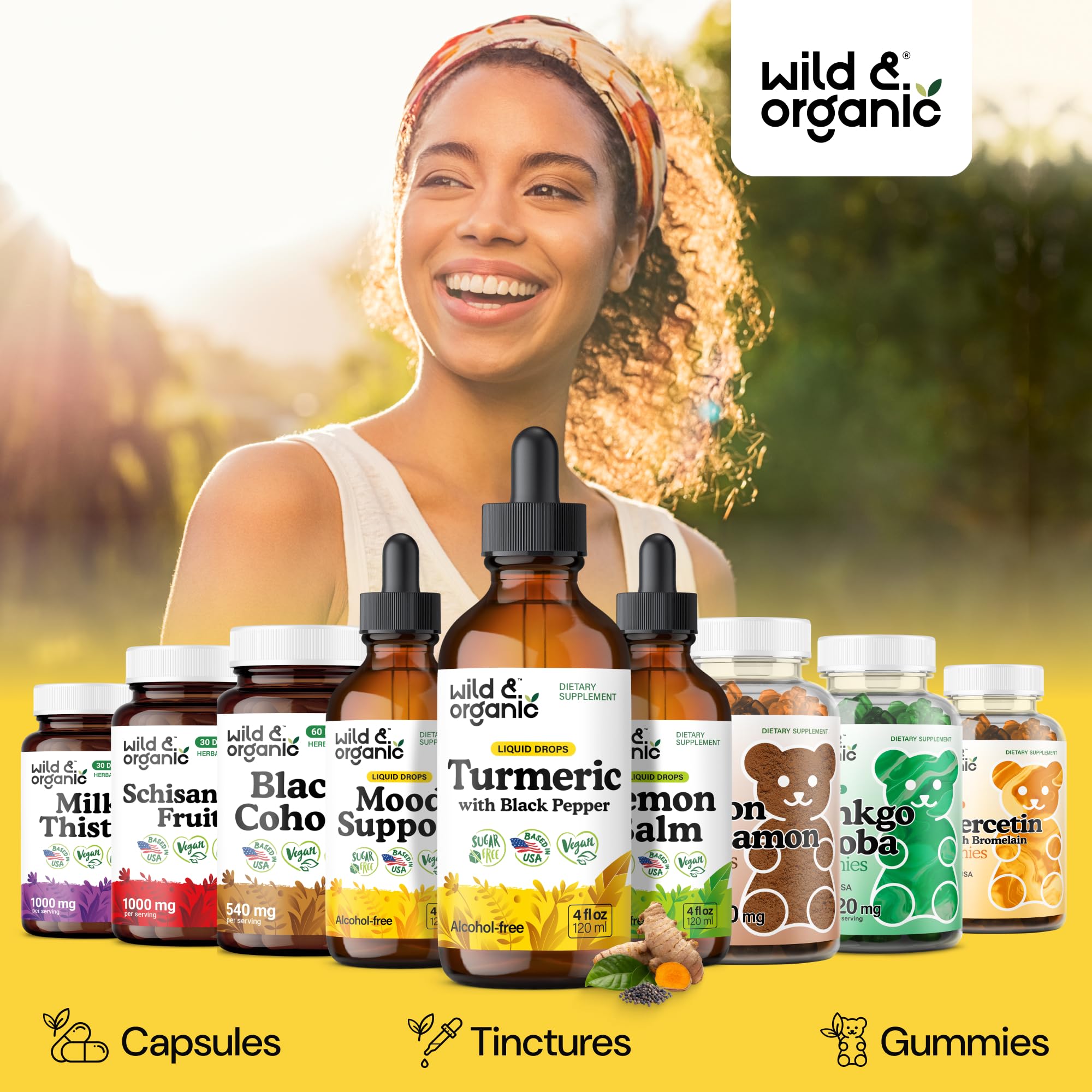 Wild & Organic teinture-curcuma-emballage-etiquette: étiquette claire pour comprendre les ingrédients.