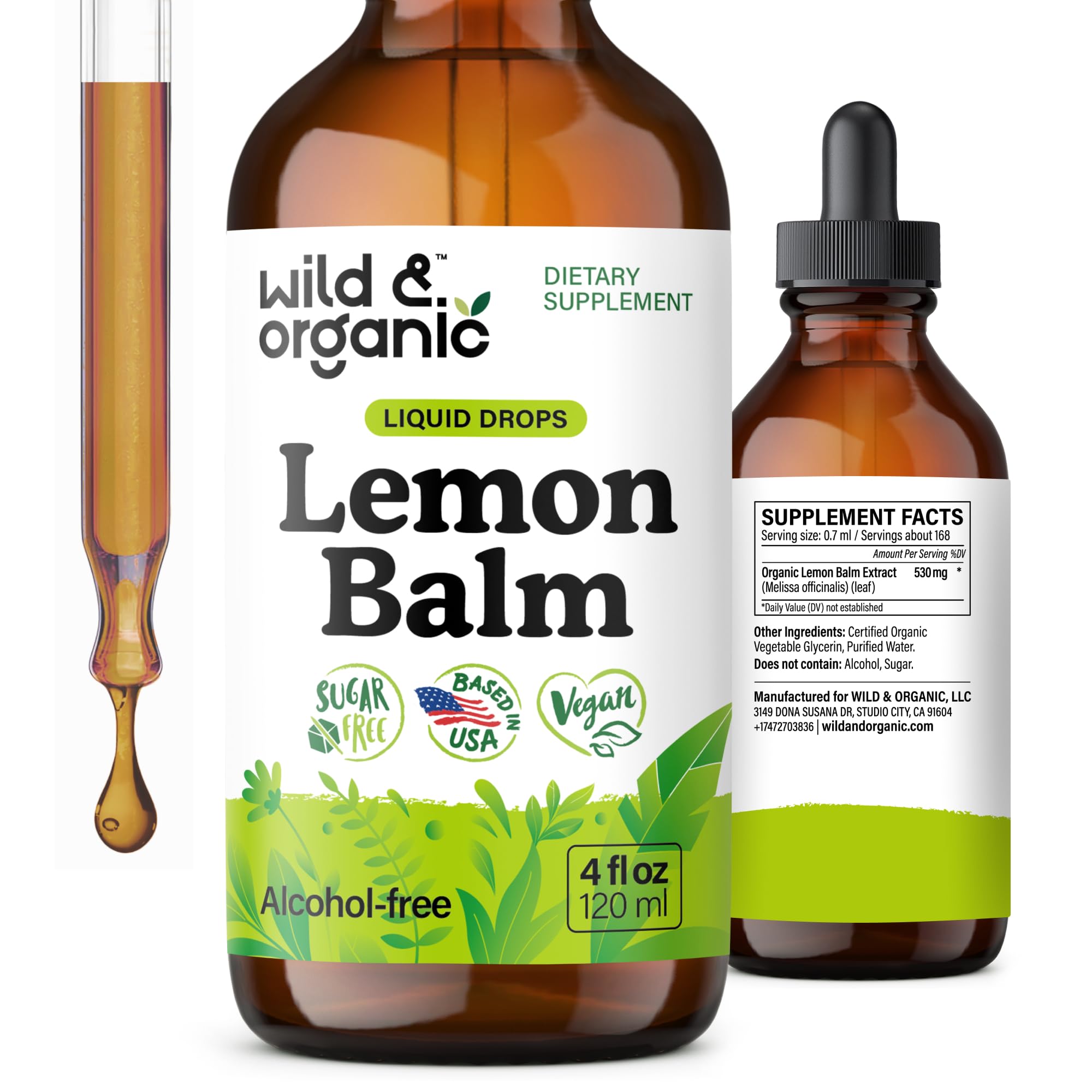Bouteille Wild & Organic teinture mélisse 4oz prête à l'emploi