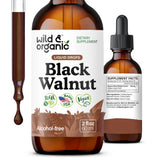 Wild & Organic teinture noix-noire bouteille – soutien detox potentiel et bien-être digestif.