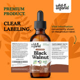 Wild & Organic teinture noix-noire etiquette-claire et descriptive.
