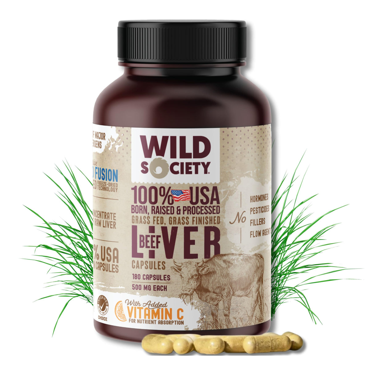 Wild Society capsules foie-boeuf 3000mg – énergie et vitalité au quotidien.