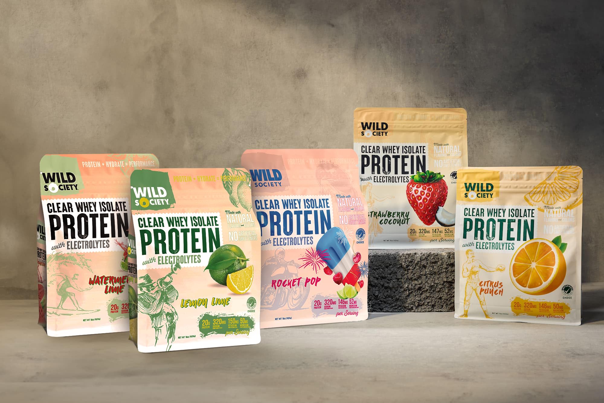 WILD SOCIETY Clear Whey arômes naturels et couleurs naturelles pour une boisson saine.