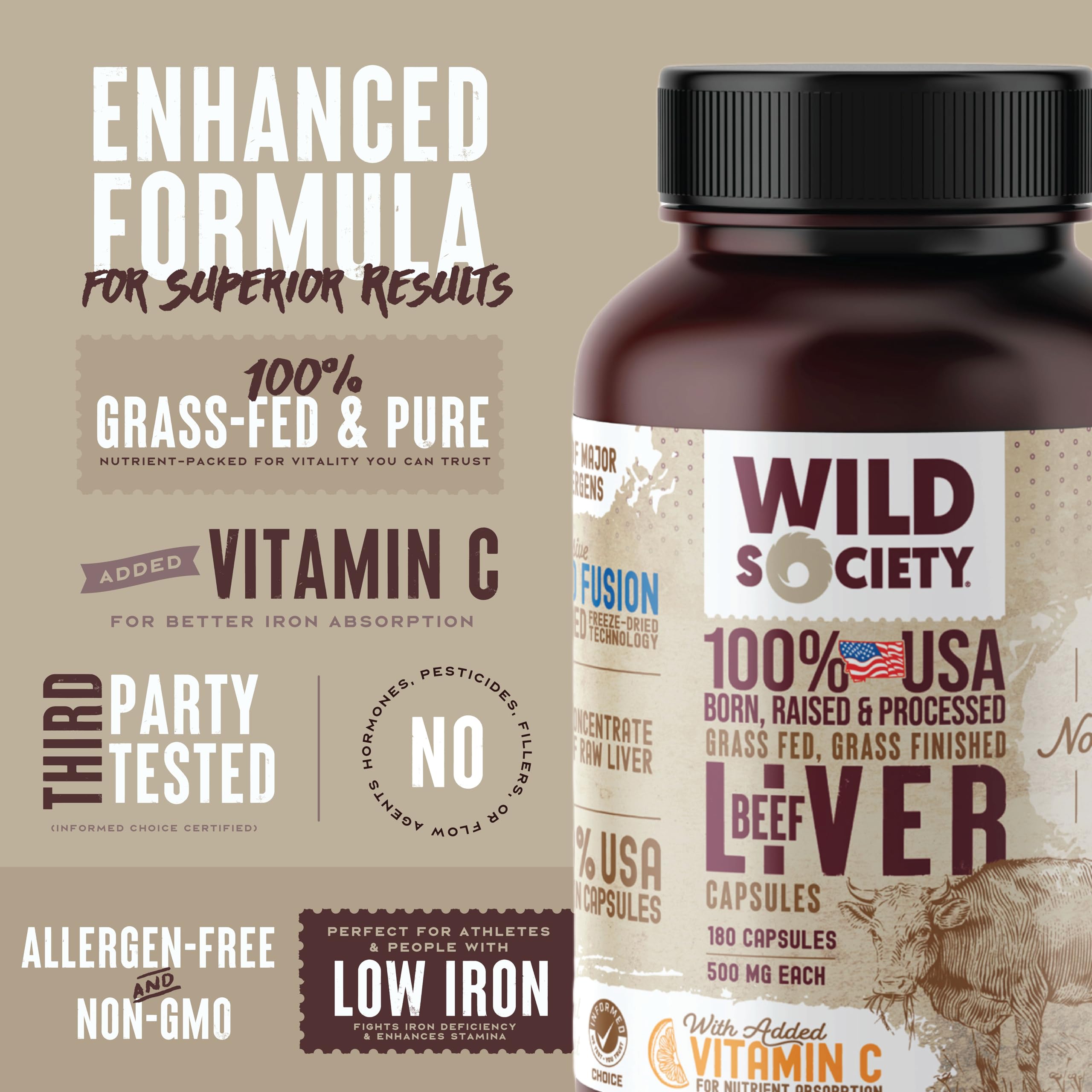 Wild Society foie-boeuf-3000mg – absorption améliorée grâce à la vitamine C.