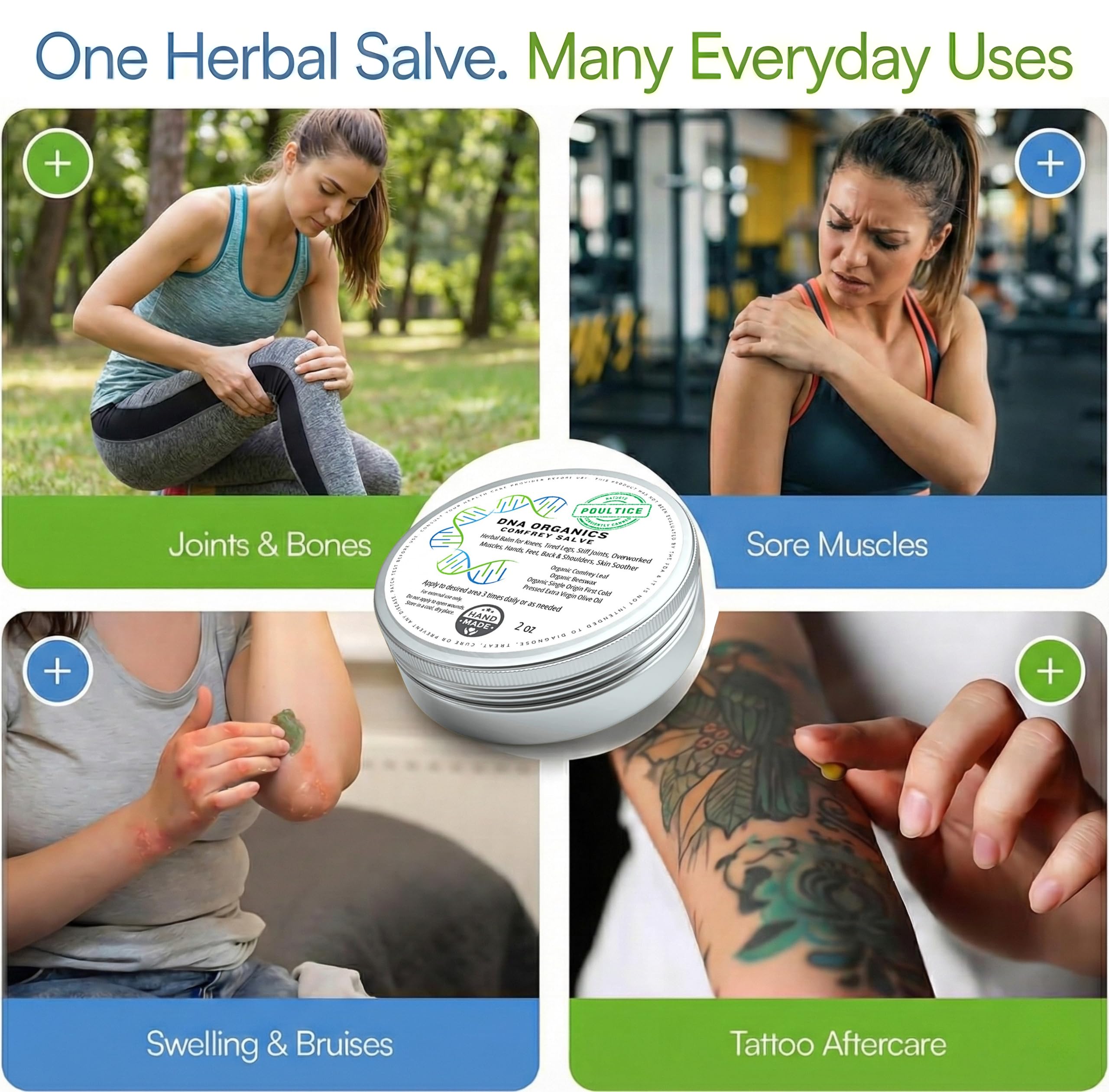 DNA Organics Pommade à la Consoude – ingrédients naturels: consoude, cire d'abeille, huile d'olive.