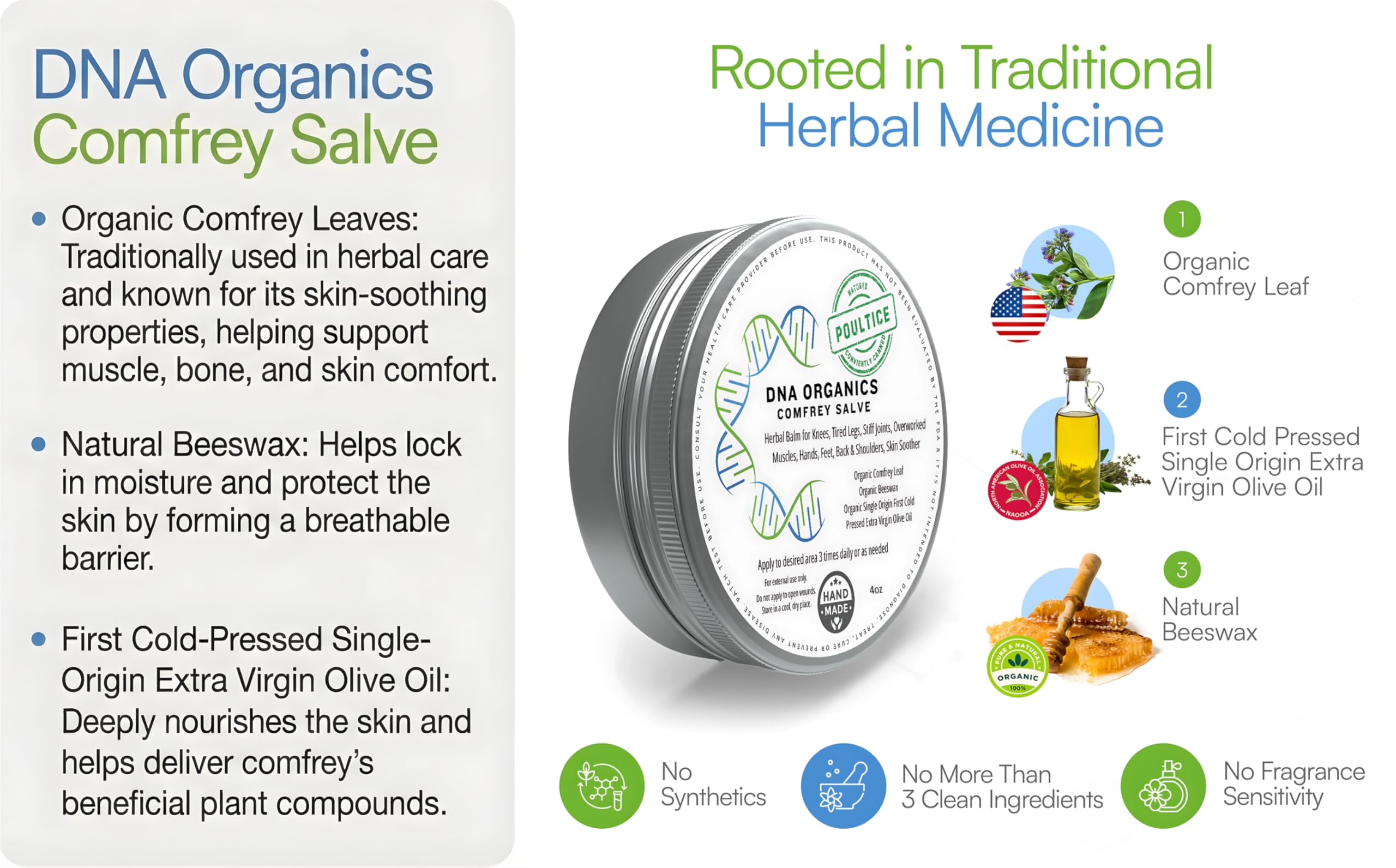 DNA Organics Pommade à la Consoude – soutien doux des articulations et genoux.