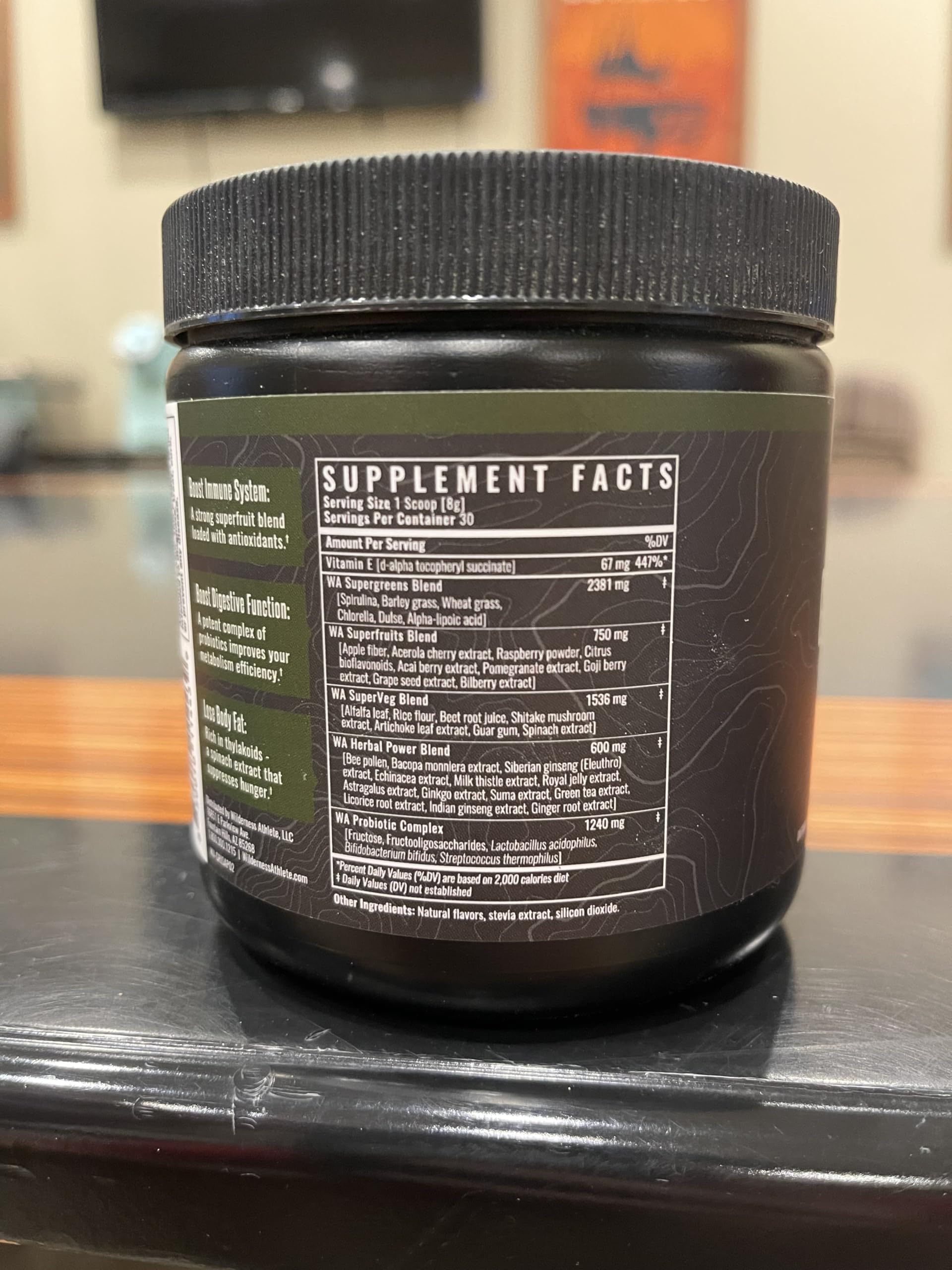 Wilderness Athlete Infusion Verte mélange de superfruits: goût fruité et antioxydants naturels.