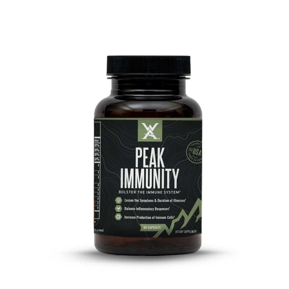Peak Immunity en bouteille par Wilderness Athlete, pratique pour la routine quotidienne.