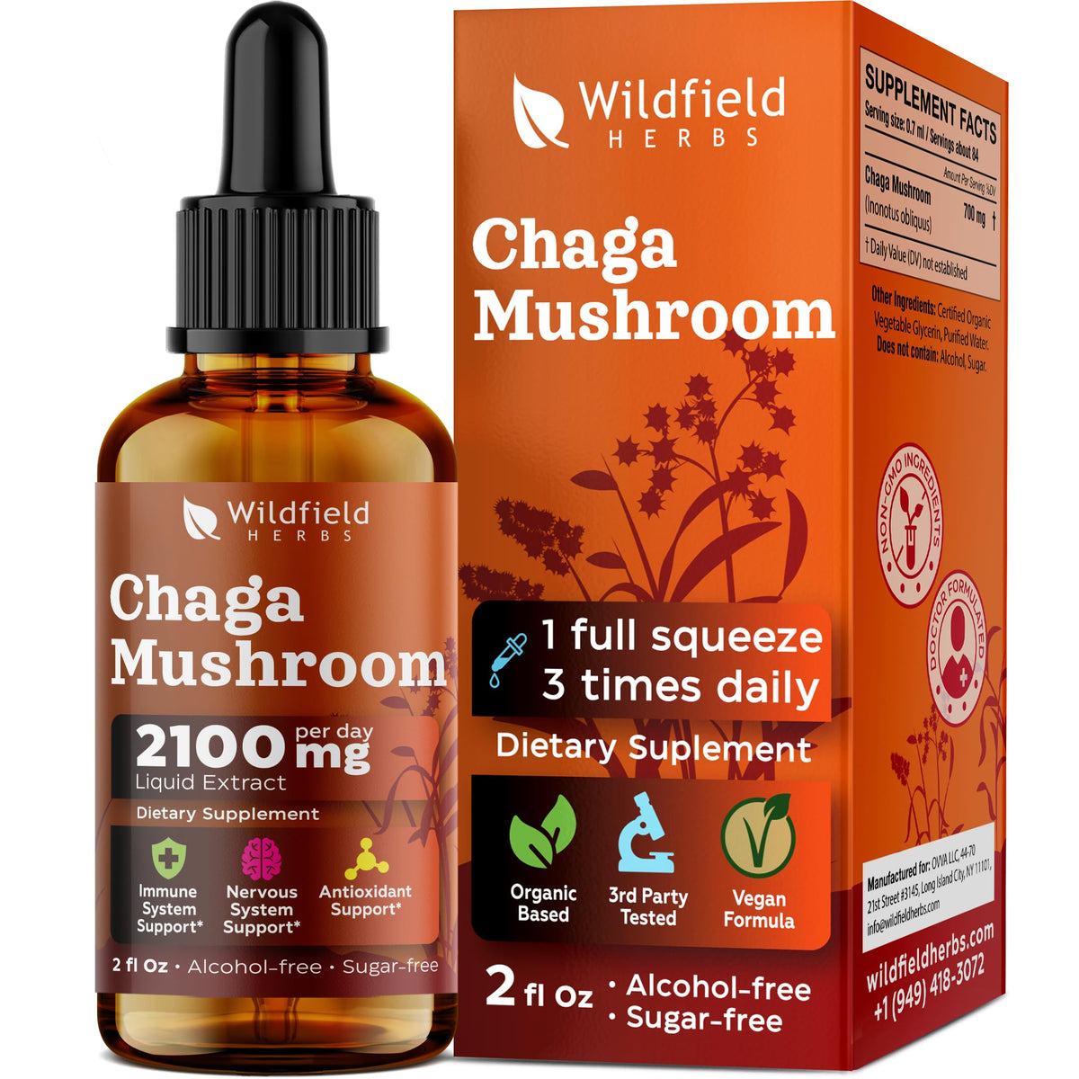 Chaga Wildfield Herbs: gouttes faciles à ajouter à une boisson pour un apport pratique