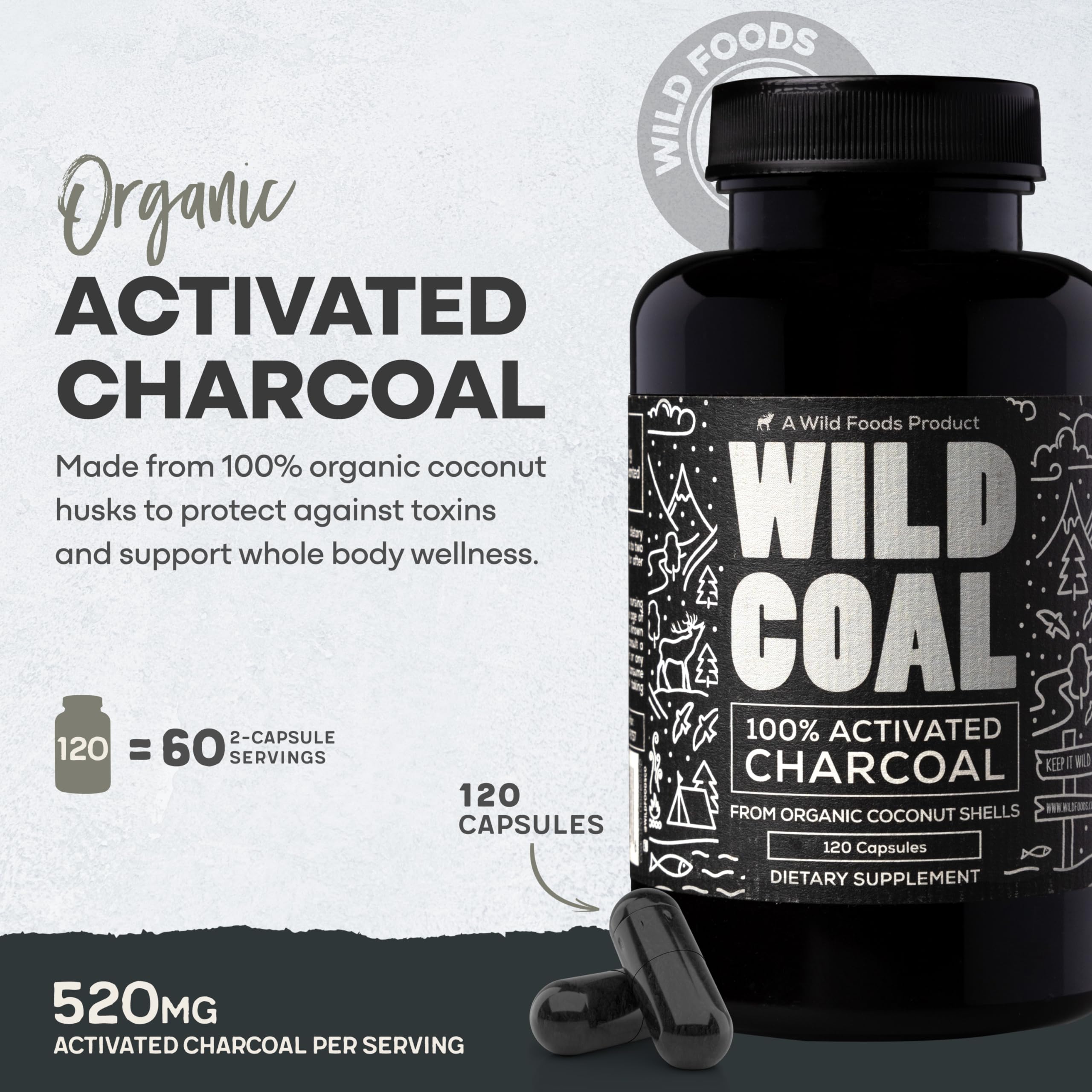 Wild Foods Charbon actif voyage compact — pratique en déplacement.