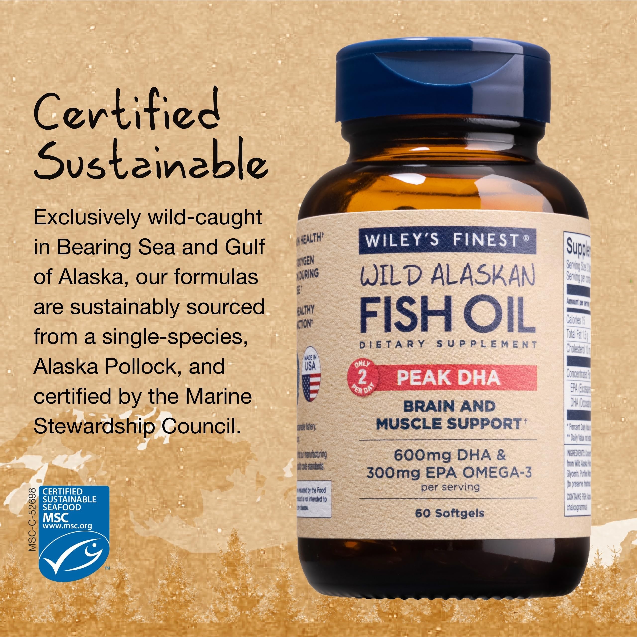 Wiley’s Finest Peak DHA : source sauvage d'Alaska avec pollock et durabilité MSC
